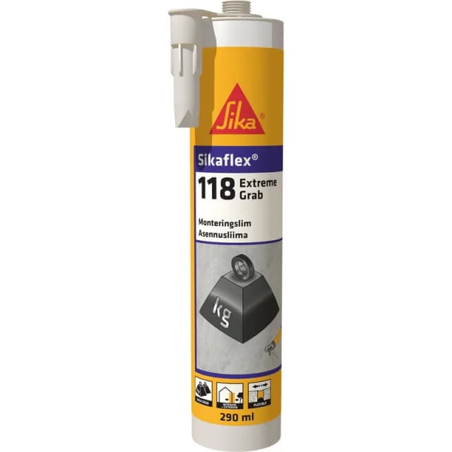SIKA - Montagelim - Sikaflex-118 Extreme Grab vit - För limning - Fäster mot olika typer av byggnadsmaterial - För inom- och utomhusbruk - Elastiskt - Starkt initialhugg 290 ml – Bäst i test – montagelim bäst i test 2026