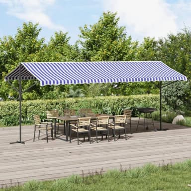 vidaXL Fristående Markis Blå Och Vit 600x300 cm Tyg Och Stål