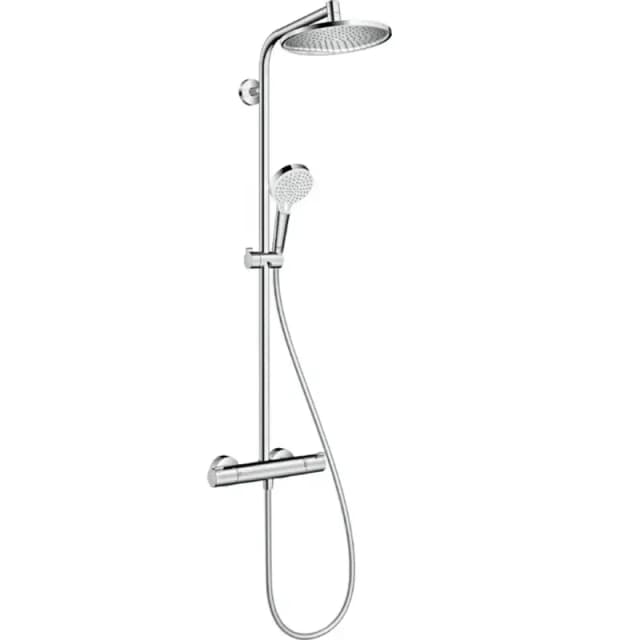 hansgrohe Crometta S - Duschsystem med termostat, Regndusch (⌀ 240 mm), Duschset med handdusch (2 stråltyper), duschslang, duschstång och rund huvuddusch (1 stråltyp), krom, 27267000 – Bäst i test – duschset bäst i test 2026