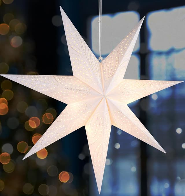 BRUBAKER Julstjärna i papper 60 cm att hänga upp – adventsstjärna för fönster, 3D-pappersstjärna med E14-uttag, hängande ljusstjärna, med 3,5 m kabel, vit – Bäst i test – adventsstjärna fönster bäst i test 2026