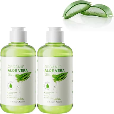 Ren aloe vera gel, naturlig aloe vera fuktgivande och lugnande vård för ansikte, kropp och hår, naturlig after sun gel för torr och solstressad hud (2 st)