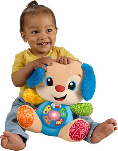 Fisher-Price Lärande leksak för nyfödda. Skratta och lär dig musikalisk plysch hund Smart Stages; för barn +6 månader flerspråkig: holländska, engelska, franska, tyska, italienska, JFD20