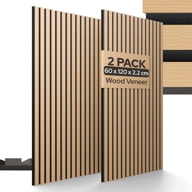 Arebos Akustiska Paneler 120×60 cm | Set om 2 Lamellpaneler i Träutseende för Vägg & Tak | Hög Ljudabsorption | Enkel Montering & Kan Skäras Till | Modern Väggpanel för Bättre Rumsakustik