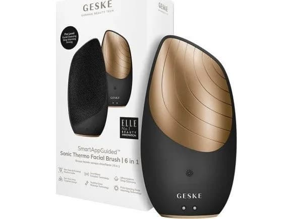GESKE | SmartAppGuided™ Sonic Thermo Facial Brush | 6 i 1 | hudrengöring | rengöringsborste med värmefunktion | enhet för ansiktsmassage | elektrisk ansiktsborste | ansiktsrengöringsenhet – sonisk ansiktsborste bäst i test 2026