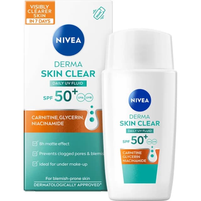 NIVEA Derma Skin Clear Daily UV Fluid SPF 50+ – Bästa för pengarna – ansiktskräm med spf bäst i test 2026