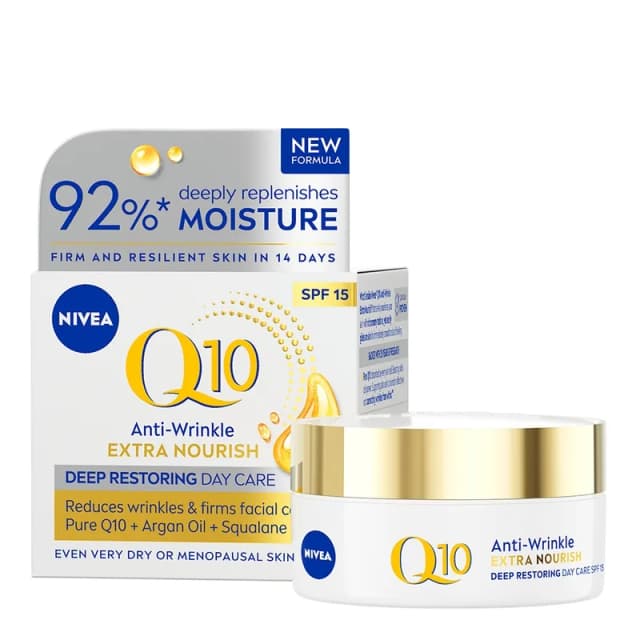 NIVEA Q10 Extra näring återuppbyggande anti-rynk dagkräm SPF 15, 50 ml – ansiktskräm med spf15 bäst i test 2026