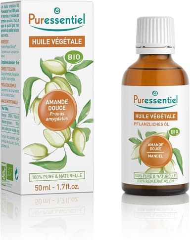 Puressentiel – ekologisk söt mandel vegetabilisk olja – kallpressad – 100 % ren och naturlig – perfekt för vård av hår och hud, fuktgivande vegansk och krispfri – 50 ml
