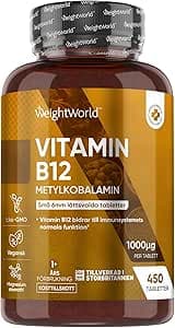 Vitamin B12-tabletter - 1000mcg - Vegan B12-tillskott - 450 metylkobalamintabletter (1+ års förbrukning) - 1 per dag - 6 mm i storlek - lätt att svälja - tillverkad i Storbritannien