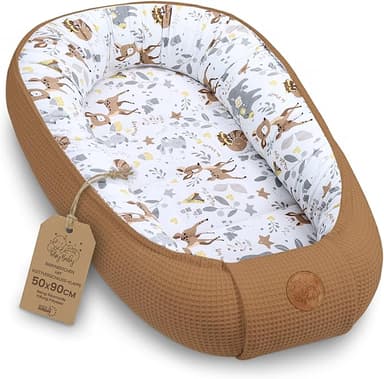 Babynest nyfödd bo baby - 50x90cm kokong handgjord dubbelsidig gjord av våffelpiké bomullssömn hjortbrun