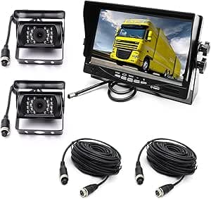 Omvänd kamerakit, 4 stift 2 x vattentät 18 LEDs mörkerseende backkamera med 10 m luftfartskabel +12-24 V 7 tum TFT LCD-skärm för stor lastbil/buss/husvagn/spårvagn/husbil