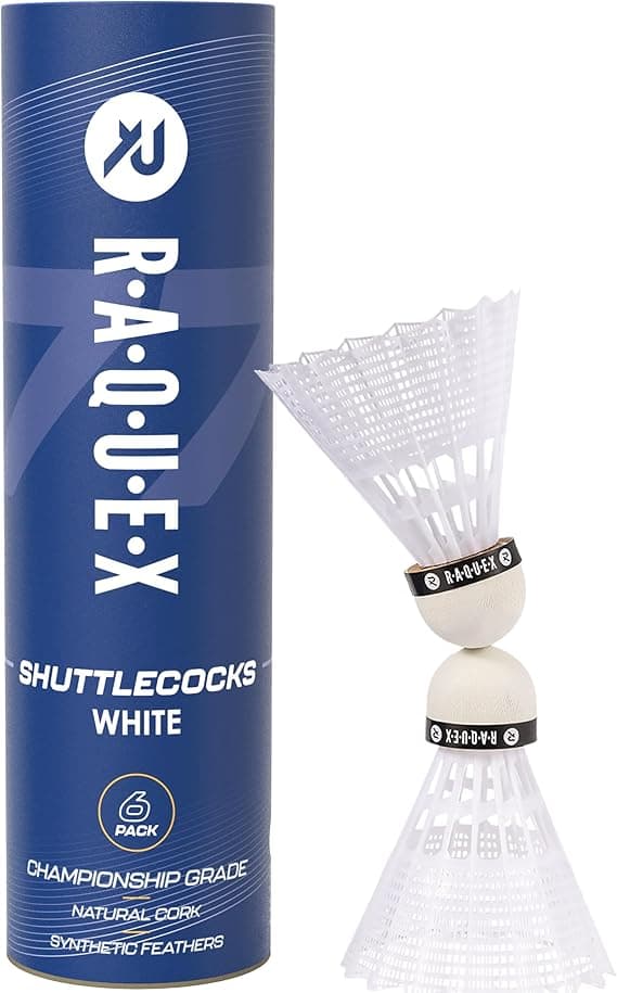 Raquex-badmintonbollar i nylon – Rör med 6 naturliga fjäderbollar av naturkork – Tre hastigheter – Vita eller gula fjäderbollar, inomhus utomhus hållbara badmintonbollar – Bäst i test – badmintonbollar bäst i test 2026