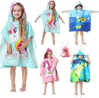 Mokani badponcho barn med huva, mikrofiberhandduk poncho barn med dragskopåse, mjuk och absorberande strandhandduk badhandduk badhandduk barn för flickor, pojkar – Bäst i test – badponcho barn bäst i test 2026