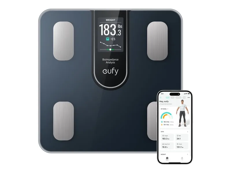 eufy Smart personvåg C20, digital kroppsfettvåg, stor TFT-skärm, Bluetooth, 16 uppmätta värden för vikt, BMI och mer, flera lägen, hög precision – Bästa lyxval – badrumsvåg bäst i test 2026