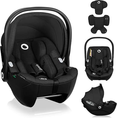 LIONELO Moxie i-Size Babyskydd 40–87 cm (0–13 kg) Grupp 0+, Bakåtvänd Bilbarnstol, R129, Lättvikt 4,3 kg, Andningsbar Bambustyg, Holmbergs 3-Punktsbälte, Sidokrockskydd, Tvättbar Klädsel, Svart