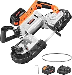 VEVOR Batteridriven bandsåg, 20 V 127 x 115 mm sågdjup metallbandsåg med borstlös motor, 4 000 mAh batteri och laddare, 0–120 m/min variabelt varvtal, för skärning av metall, trä – Bäst i test – bandsåg bäst i test 2026