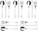15 st barnbestick i rostfritt stål 5 x gaffel 5 x sked 5 x säker tandad kniv barn, djungel, dinosaurie graverad täckt i rostfritt stål för hem, restaurang, skola, daghem