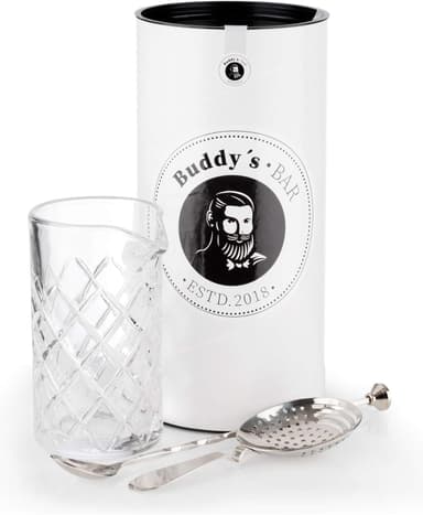 Buddy's Bar - Omrörningsset, omrörningsglas 500 ml, 27 cm barsked, sil/barsikt, rostfritt stål spegelpolerad, livsmedelssäker, diskmaskinssäker, barset inklusive presentask