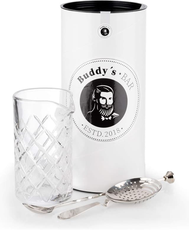 Buddy's Bar - Omrörningsset, omrörningsglas 500 ml, 27 cm barsked, sil/barsikt, rostfritt stål spegelpolerad, livsmedelssäker, diskmaskinssäker, barset inklusive presentask – Bäst i test – barset bäst i test 2026