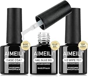 AIMEILI Baslack topplack nagellim set med hög glans, extra stark limgel för konstgjorda naglar extra stark UV/LED Soak Off Nails Glue DIY Home Salon, 3 x 8 ml – Bäst i test – baslack bäst i test 2026