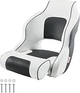 VEVOR Båtstol, högt ryggstöd, vikbar båtsäte med tjock svampkudde och vattentätt PVC-läder, ergonomisk design, vikbar båtsäte för båtar, yachter, fartyg, vit och