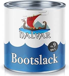 Halvar Båtfärg yachtfärg båtfärg yachtfärg PU-förstärkt för trä förstärkt, extremt tålig och mycket elastisk fartygsfärg (2,5 L, vit (RAL 9010))