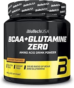 BioTechUSA BCAA + Glutamine Zero | 40 portioner | Vegan | Sockerfri | Glutenfri | 2:1:1-förhållande BCAA, 480 g, Apelsin