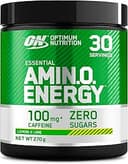 Optimum Nutrition Amino Energy PWO pulver, Energydryck med aminosyror, BCAA, L-Glutamin och L-Leucin, Kosttillskott med vitamin C och koffein, Citron lime-smak, 30 serveringar, 270 g