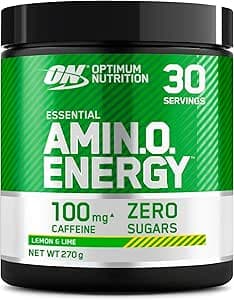 Optimum Nutrition Amino Energy PWO pulver, Energydryck med aminosyror, BCAA, L-Glutamin och L-Leucin, Kosttillskott med vitamin C och koffein, Citron lime-smak, 30 serveringar, 270 g – Bäst i test – bcaa med koffein bäst i test 2026
