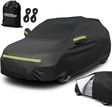 Favoto bilöverdrag, vinter, helgarage, bilpresenning, dammtät, vattentät, bilskydd, bilpressening för 480–505 cm lång SUV, 500 x 190 x 185 cm, 3,5 kg, svart