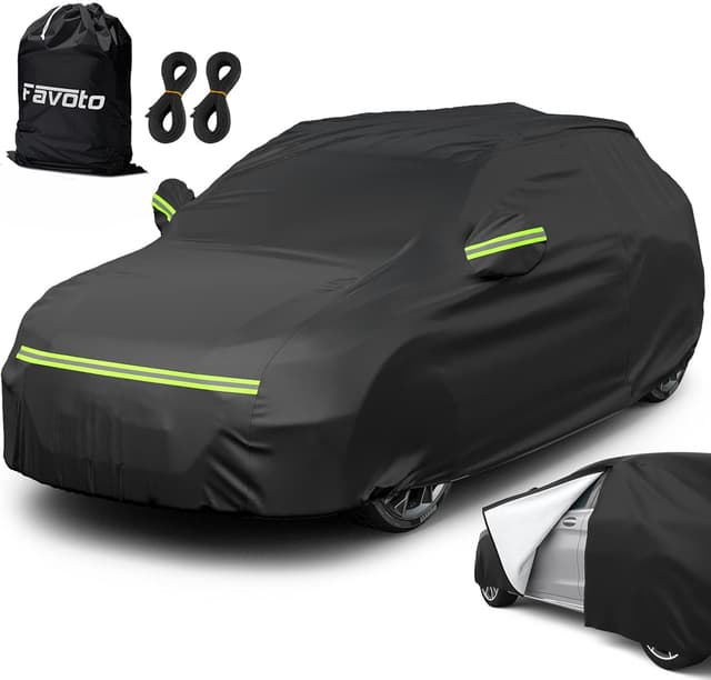 Favoto bilöverdrag, vinter, helgarage, bilpresenning, dammtät, vattentät, bilskydd, bilpressening för 480–505 cm lång SUV, 500 x 190 x 185 cm, 3,5 kg, svart – Bäst i test – bilpresenning bäst i test 2026