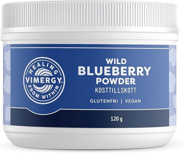 Vimergy Vilda Blåbärs Pulver, 30 Portioner – Vilda Blåbär – Blåbärspulver från Hela Blåbär – Veganskt Kosttillskott – Formulerat utan Tillsatt Socker eller Fyllmedel – Icke-GMO och Glutenfri (120g) – Bäst i test – blåbärspulver bäst i test 2026