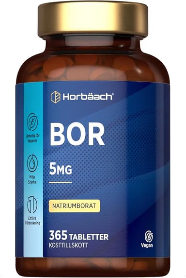 Boron 5mg | 365 Veganska Tabletter | 1 år | Hög dos | Bor tillskott | Boron Supplement | av Horbaach