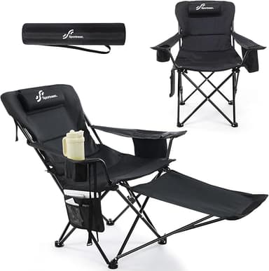 Campingstol, vikbar solstol, 2-i-1, strandstol med 4-vägs justerbart ryggstöd, campingstol med fotstöd med kylväska, mugghållare för camping, strand, festival, trädgård, balkong