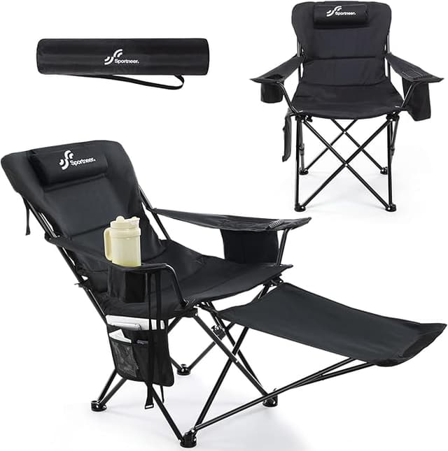Campingstol, vikbar solstol, 2-i-1, strandstol med 4-vägs justerbart ryggstöd, campingstol med fotstöd med kylväska, mugghållare för camping, strand, festival, trädgård, balkong – Bäst i test – campingstol bäst i test 2026
