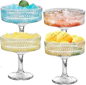 Champagneglas set om 4, 101–200 ml räfflade champagneskålar, cocktailglas av glas, espresso martiniglas för festliga tillfällen och festkvällar, kristallrödvinsglas och vitvinsglas