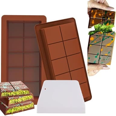 Chokladform, 2 stycken silikonform, djup chokladbordsform, används för tillverkning av Dubai choklad pistasch. (kaffe, 2 stycken)