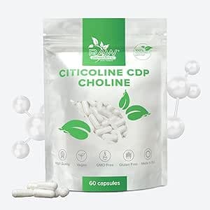 Citicoline CDP-Choline 250mg, 60 Kapslar – Stöd för kognitiv funktion och minne – Rena ingredienser, GMO- och glutenfria, GMP-certifierat kosttillskott från Raw Powders
