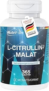 L-citrullinmalat – 365 tabletter – 6600mg per dagdos – 100% L-citrullin-DL-malat utan tillsatser – Hög dosering – 100% veganskt – Tysk tillverkning och laboratorietestning – NutriFair – Bäst i test – citrulline malate bäst i test 2026