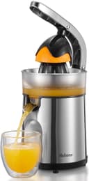 85 W elektrisk citruspress i rostfritt stål med 2 koner, transparent tank, kraftfull extraktion, lätt att använda och rengöra
