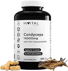 Cordyceps 14000 mg. 180 veganska kapslar för 3 månaders behandling. Cordyceps Sinensis CS-4 med 40% Polysackarider. Naturligt extrakt av Cordyceps-svamp. Tillverkad i Europa av HIVITAL – Bäst i test – cordyceps bäst i test 2026