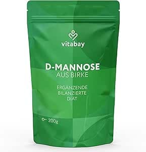 Vitabay D-mannos pulver av björk – 200 g veganskt pulver – fritt från tillsatser – veganskt – laboratorietestad i Tyskland – i 3 månaders lager