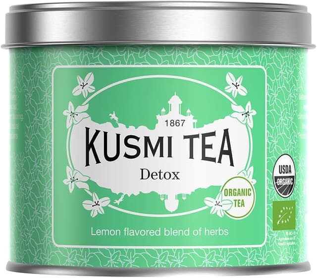 Kusmi Tea - Detox - Ekologisk blandning av grönt te, maté och citron - Kan avnjutas varmt eller som iste - Teburk i metall 100g - Mängd för ca 50 koppar – Bäst i test – detox te bäst i test 2026