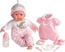 JC Toys- Berenguer Boutique 38 cm realistisk babytygdocka med öppen/stängd 10-delad presentset med flaska, skallra och tillbehör, rosa från 2 år