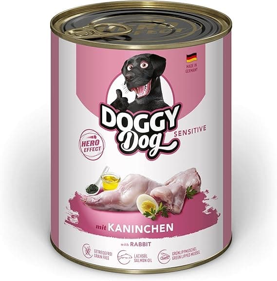 DOGGY Dog Paté Kanin Sensitive, 6 x 800 g, våtfoder för hundar, spannmålsfritt hundfoder med laxolja och grönläppskal, särskilt väl tolererat helfoder, tillverkad i Tyskland – Bäst i test – doggy hundfoder bäst i test 2026
