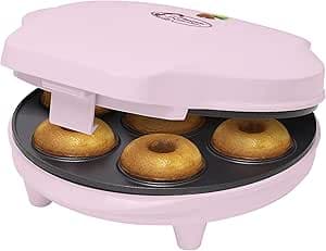 Bestron Donut Maker i retrodesign, mini donut Maker för 7 små munkar, inklusive bakamp och non-stick beläggning, 700 watt, färg: rosa