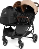 Ickle Bubba Venus Prime dubbelvagn - lämplig från födseln till 15 kg (ca 3 år), lätt, hopfällbar tvillingvagn med nyföddkokong, 2 quiltade fotvärmare och regnskydd (Biscuit)