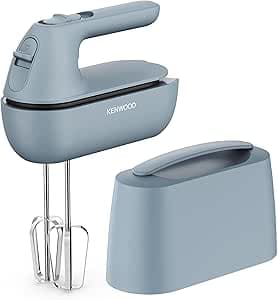 Kenwood QuickMix Go HMP40.000GY, Bärbar Elvisp med Integrerad Väska, SureEject Frigöringsknapp, Rostfri Stål Visp och Degkrok Inkluderade, Mätsked, 350W, Storm Blå