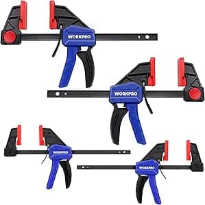 WORKPRO 4-delar klämmor för träbearbetning, 150 mm x 2 & 120 mm x 2, enhandsklämma/spridare, träklämmor set, lätt snabbväxling F-klämma 23/68 kg – Bäst i test – enhandstving bäst i test 2026