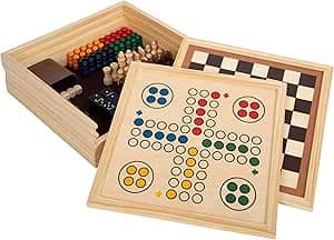 Small Foot spelsamling 7 klassiska trä, brädspel för hela familjen, för barn från 6 år, 12322