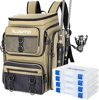 PLUSINNO unisex - vuxen Fishing Backpack With Tackle Boxes fiskeryggsäck med tackellådor – Bäst i test – fiskeväska bäst i test 2026